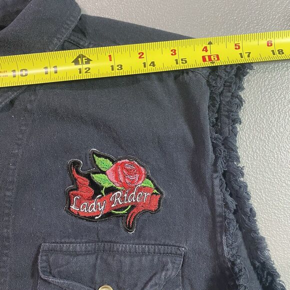 BIKER DESIGN LADIES ONLY Vest Denim Cropped Top Tie Front Sleeveless XL Black - Picture 4 of 10